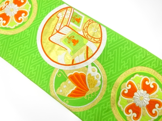 JAPANESE KIMONO / ANTIQUE FUKURO OBI / SILK / WOVEN BUTTERFLY